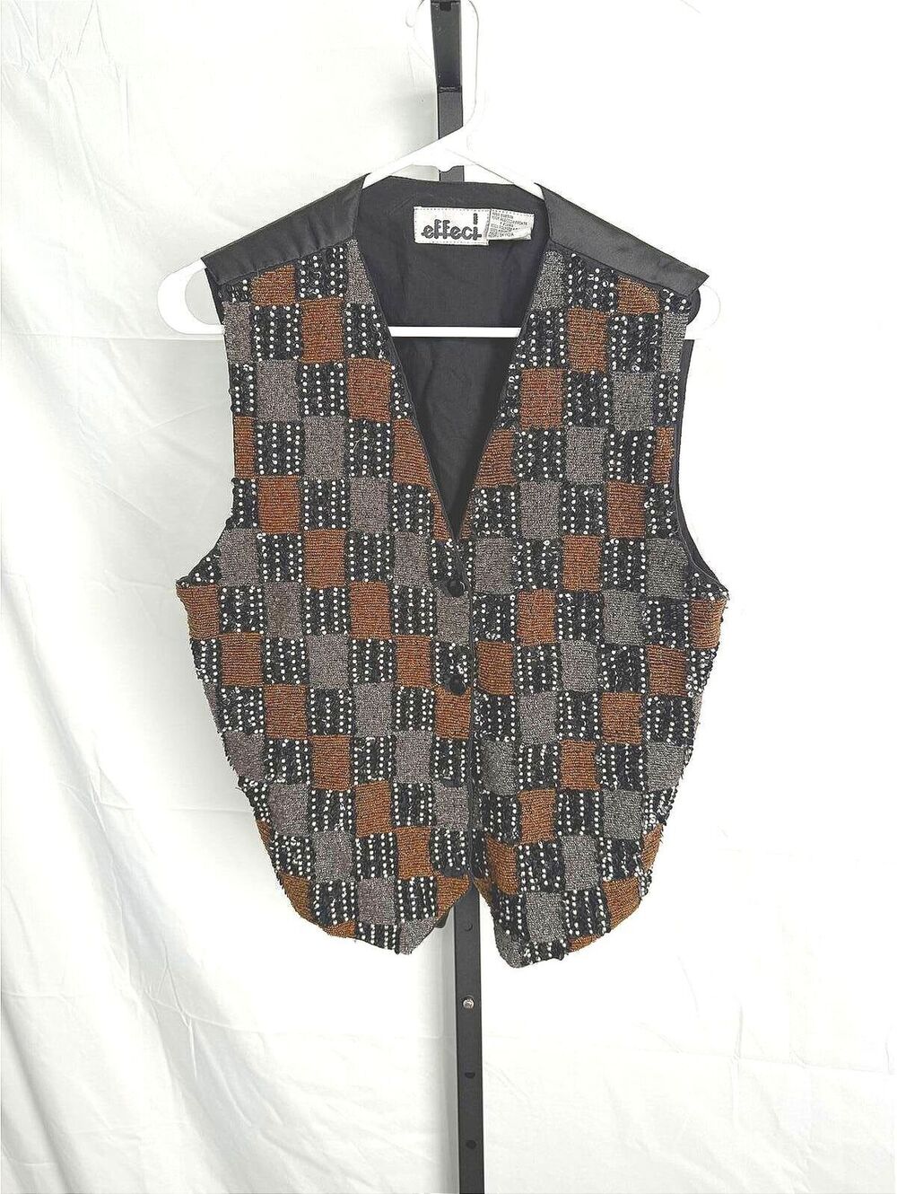 80s 90s Vintage Checkered Beaded Women's Vest Effeci Medium